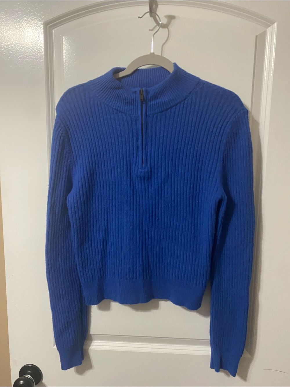 American Eagle Outfitters Royal Blue Ribbed Half-Zip Turtleneck Sweater